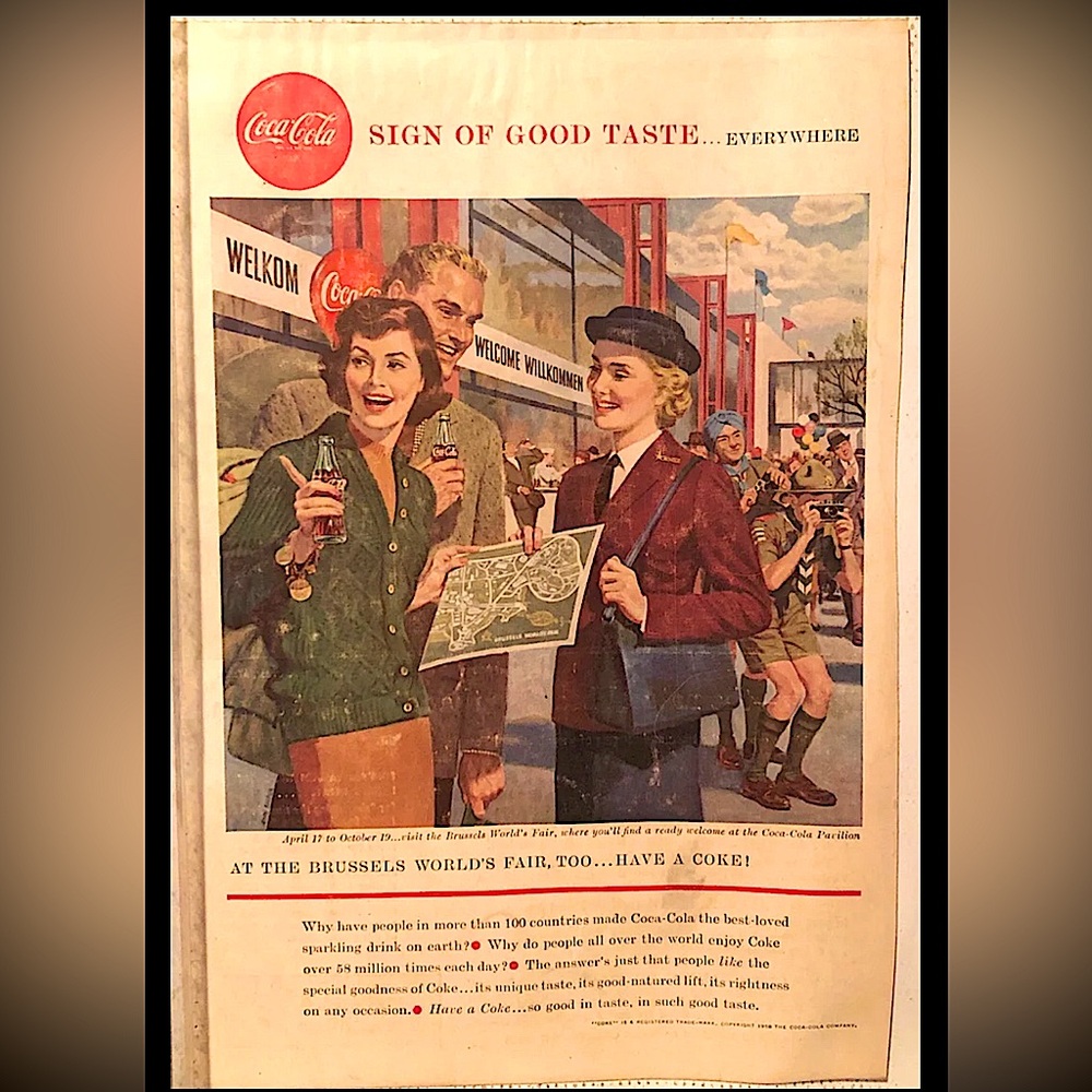 Vintage 1958 CocaCola Ad “Brussels World’s Fair” Original Copy Magazine Ad